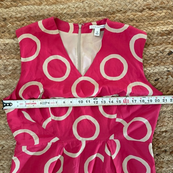 Banana Republic Size 16 Tall Pink & Tan Geometric Circles Silk Blend Dress - Picture 5 of 7